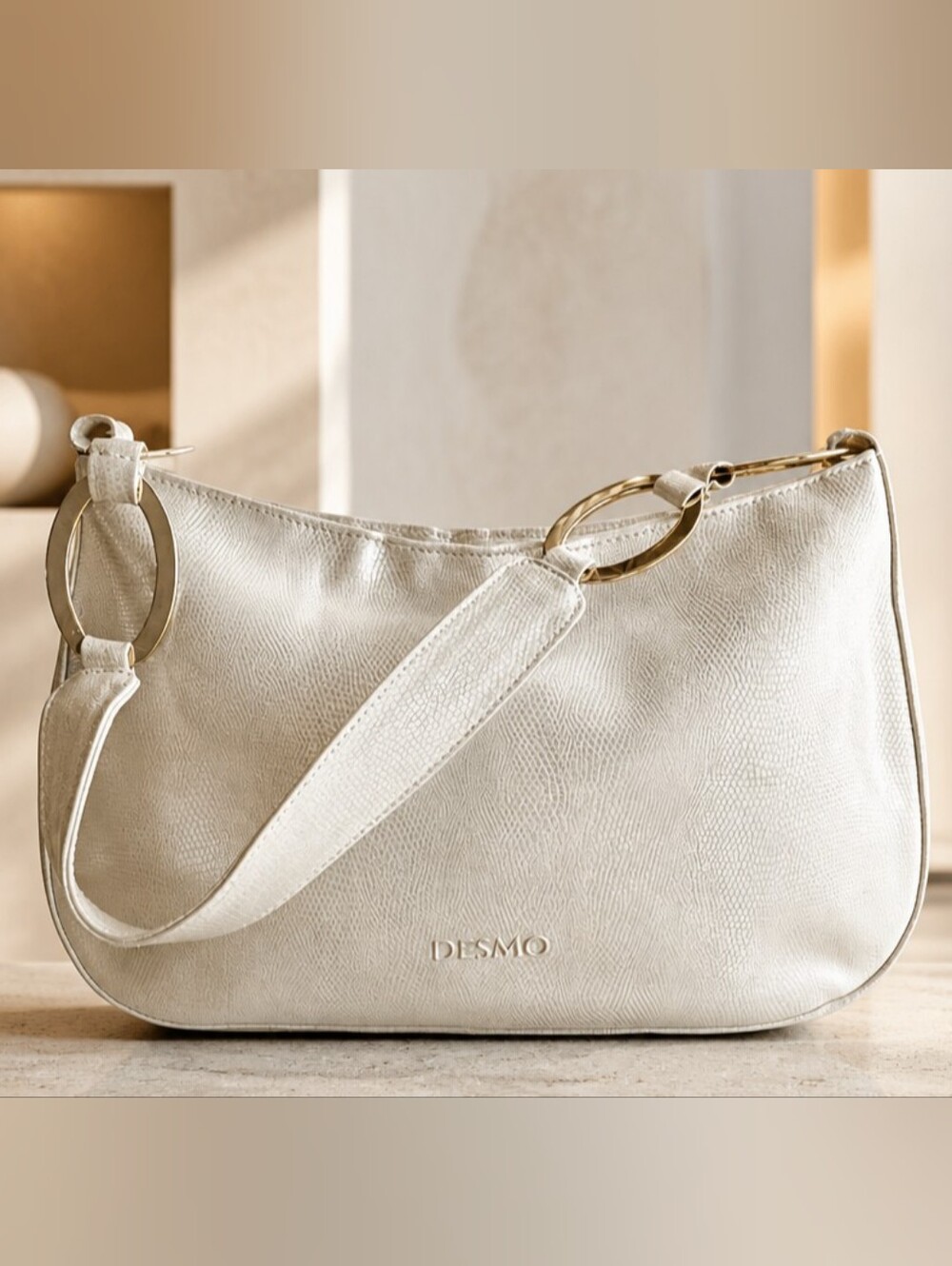 Desmo Vintage Italian Pearl Polished Leather Shoulder Bag,